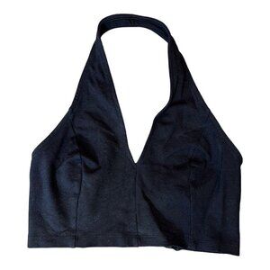 SOLEMIO Los Angeles Women's Black Crossed Back Straps Halter Crop Top